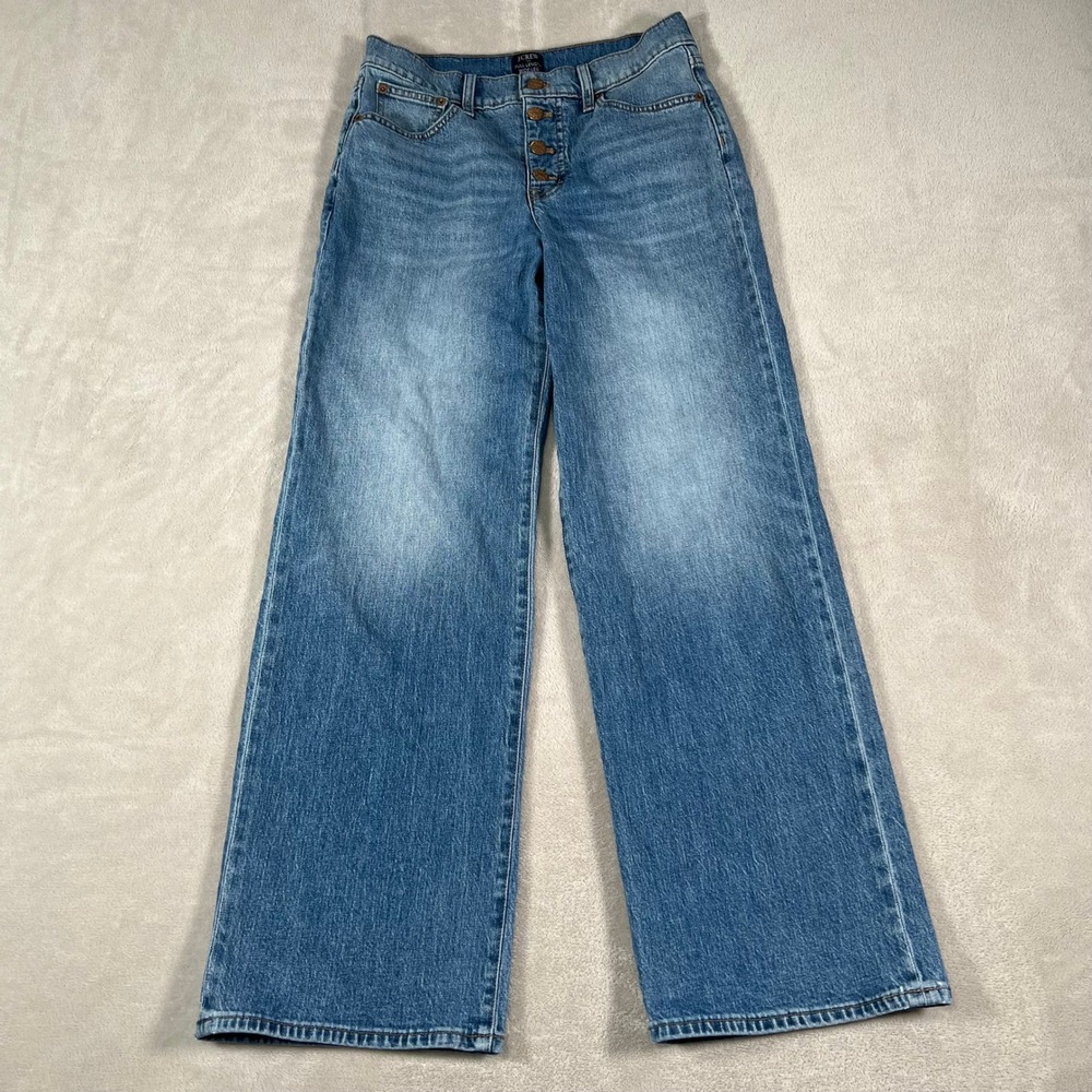 J.Crew Full Length Wide-Leg Jeans Womens Size 27 Blue Button Fly High Rise Denim